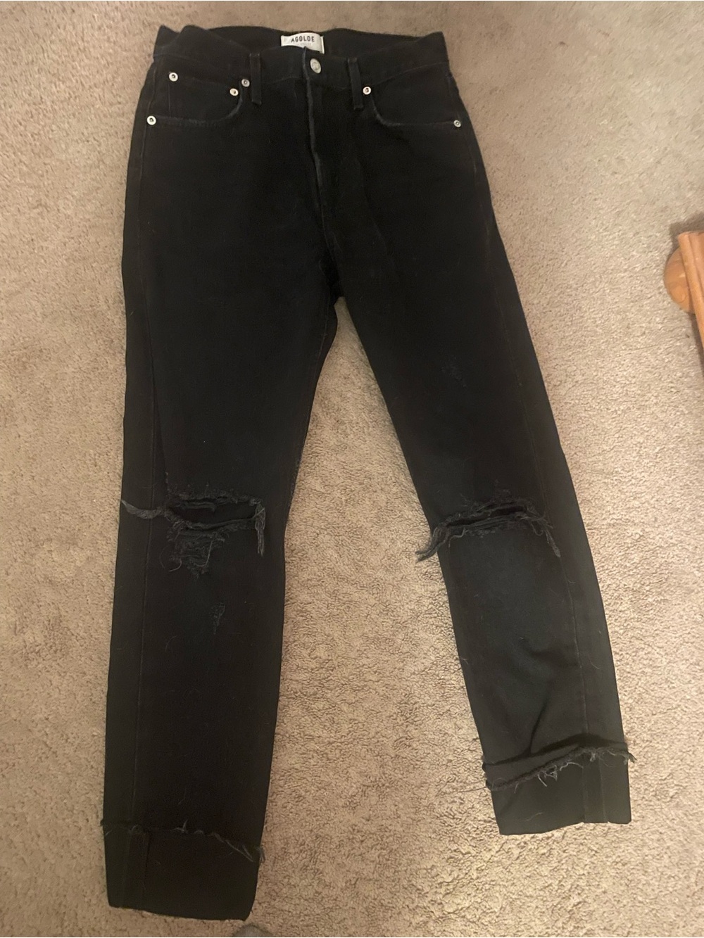 Agolde Black Distressed Straight Jeans